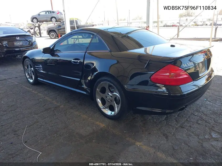 2006 Mercedes-Benz Sl 500 VIN: WDBSK75F96F110834 Lot: 45617701