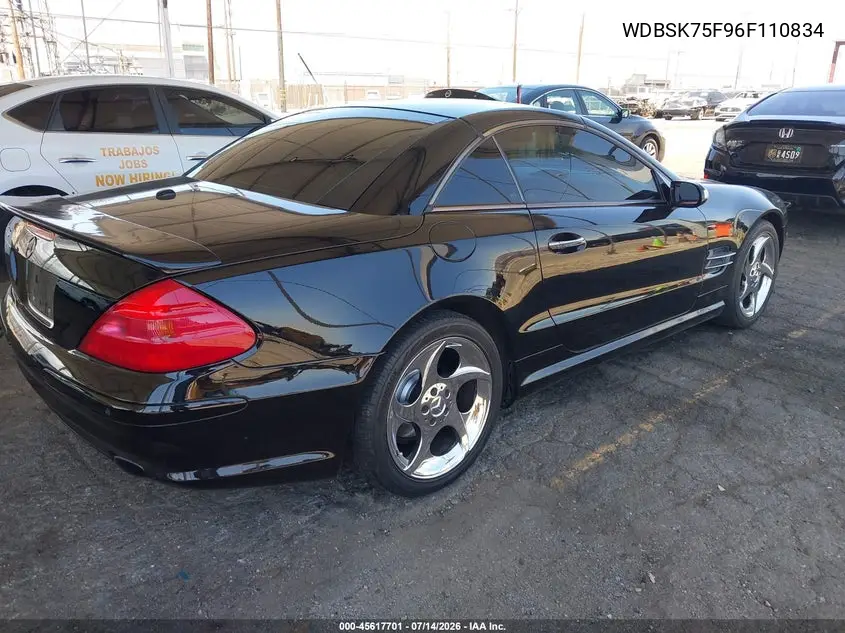 2006 Mercedes-Benz Sl 500 VIN: WDBSK75F96F110834 Lot: 45617701