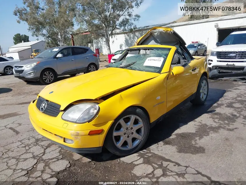 1998 Mercedes-Benz Slk 230 VIN: WDBKK47F5WF078346 Lot: 44596521