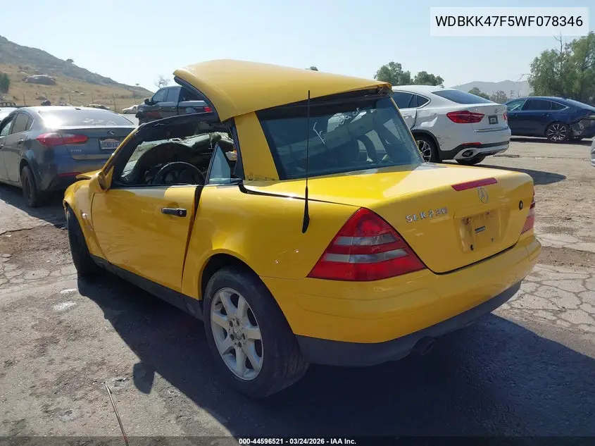 1998 Mercedes-Benz Slk 230 VIN: WDBKK47F5WF078346 Lot: 44596521
