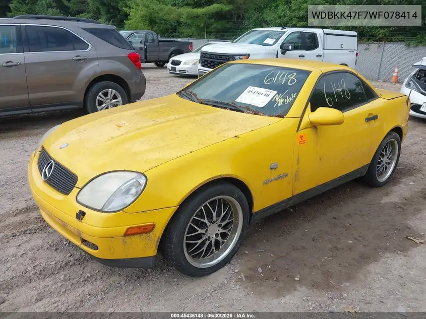 1998 Mercedes-Benz Slk 230 VIN: WDBKK47F7WF078414 Lot: 45436148