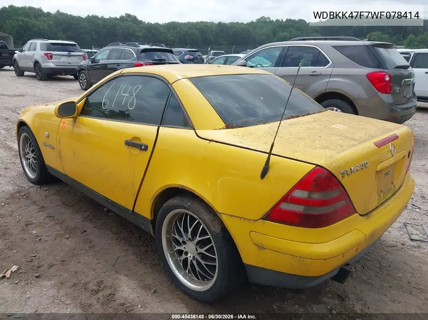 1998 Mercedes-Benz Slk 230 VIN: WDBKK47F7WF078414 Lot: 45436148