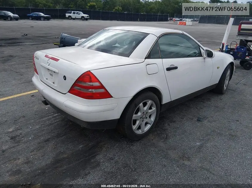 1998 Mercedes-Benz Slk 230 VIN: WDBKK47F2WF065604 Lot: 45462145