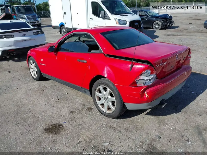 1999 Mercedes-Benz Slk 230 Kompressor VIN: WDBKK47FXXF113108 Lot: 45542304