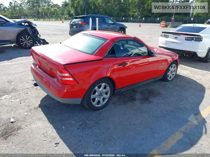 1999 Mercedes-Benz Slk 230 Kompressor VIN: WDBKK47FXXF113108 Lot: 45542304
