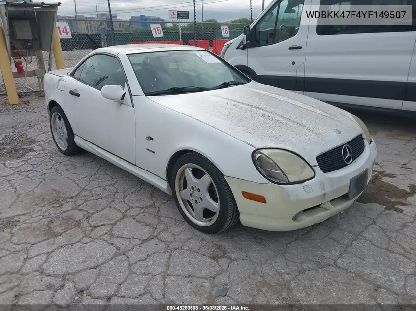 2000 Mercedes-Benz Slk 230 Kompressor VIN: WDBKK47F4YF149507 Lot: 45283608