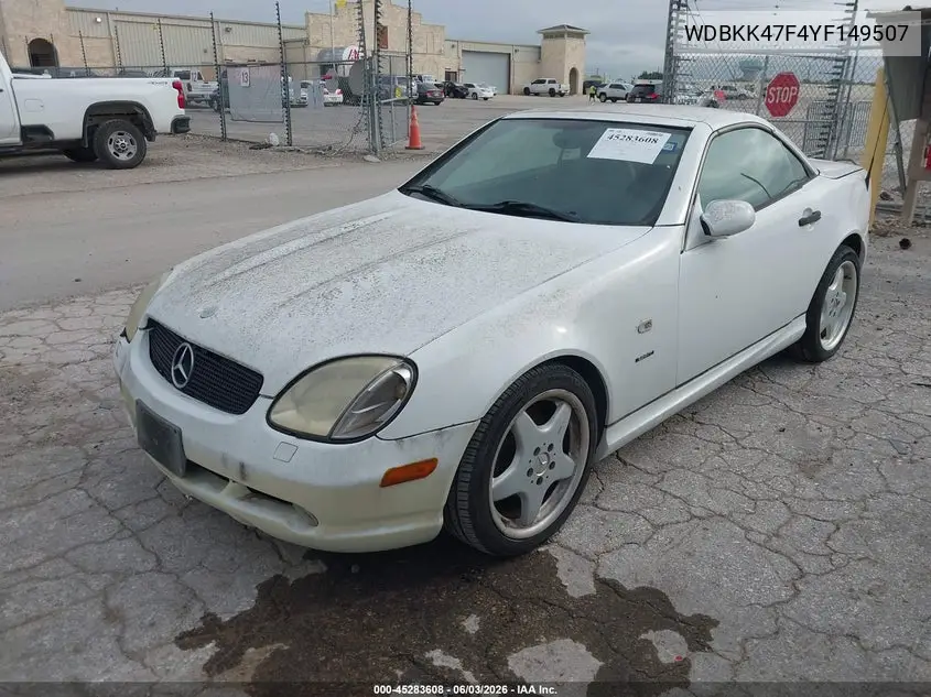 2000 Mercedes-Benz Slk 230 Kompressor VIN: WDBKK47F4YF149507 Lot: 45283608