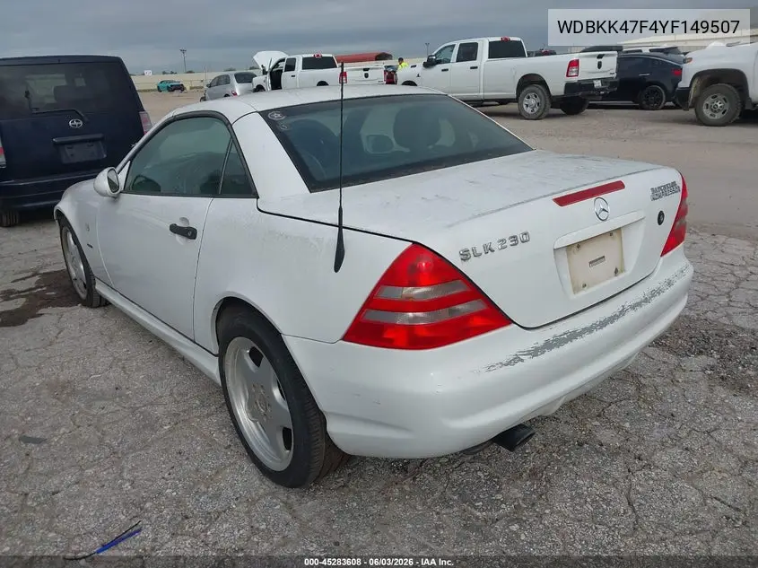 2000 Mercedes-Benz Slk 230 Kompressor VIN: WDBKK47F4YF149507 Lot: 45283608