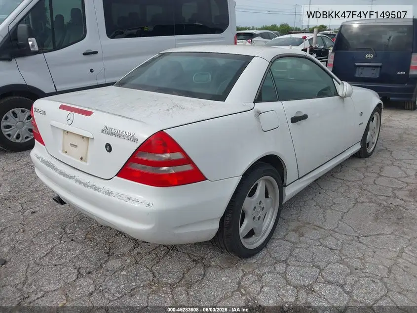 2000 Mercedes-Benz Slk 230 Kompressor VIN: WDBKK47F4YF149507 Lot: 45283608