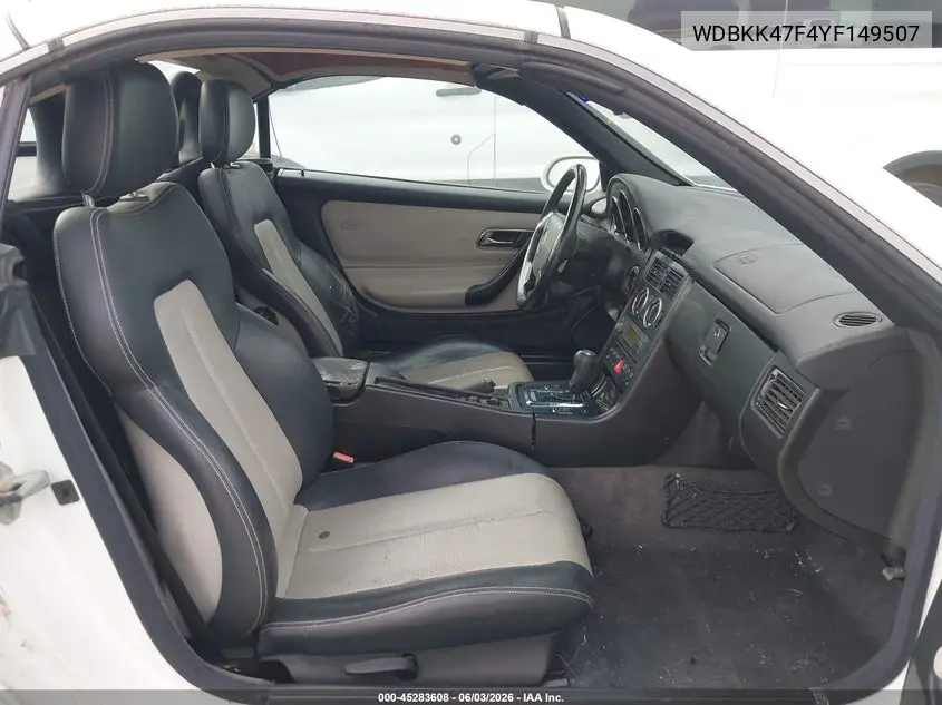 2000 Mercedes-Benz Slk 230 Kompressor VIN: WDBKK47F4YF149507 Lot: 45283608