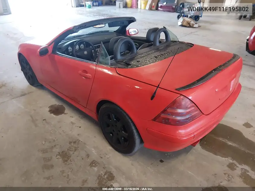 2001 Mercedes-Benz Slk 230 Kompressor VIN: WDBKK49F11F195802 Lot: 44613099
