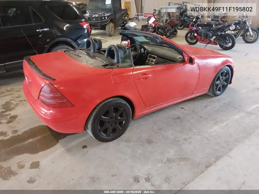 2001 Mercedes-Benz Slk 230 Kompressor VIN: WDBKK49F11F195802 Lot: 44613099