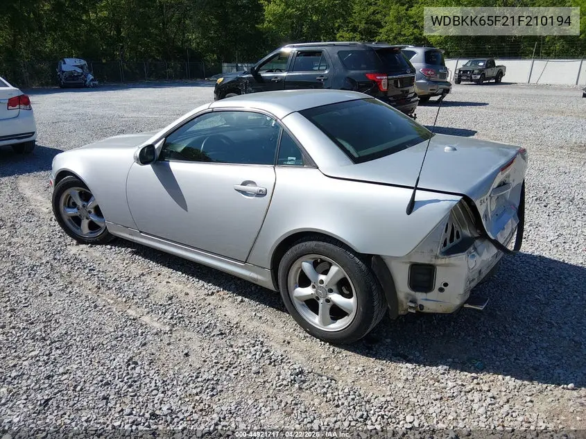 2001 Mercedes-Benz Slk 320 VIN: WDBKK65F21F210194 Lot: 44921717