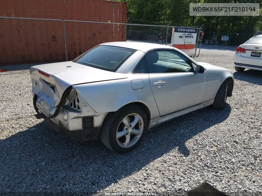 2001 Mercedes-Benz Slk 320 VIN: WDBKK65F21F210194 Lot: 44921717