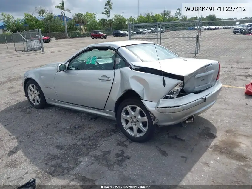 2001 Mercedes-Benz Slk 230 Kompressor VIN: WDBKK49F71F227412 Lot: 45180279