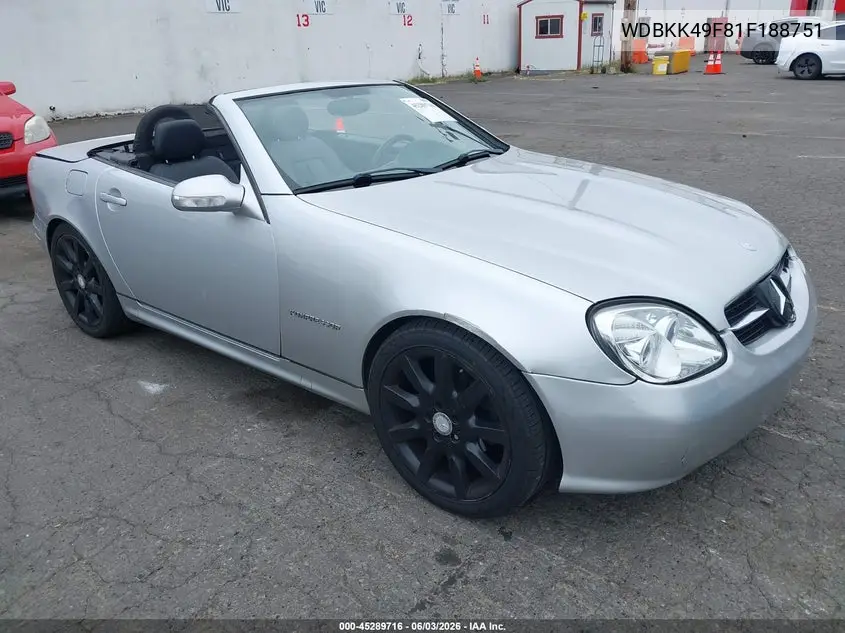 2001 Mercedes-Benz Slk 230 Kompressor VIN: WDBKK49F81F188751 Lot: 45289716