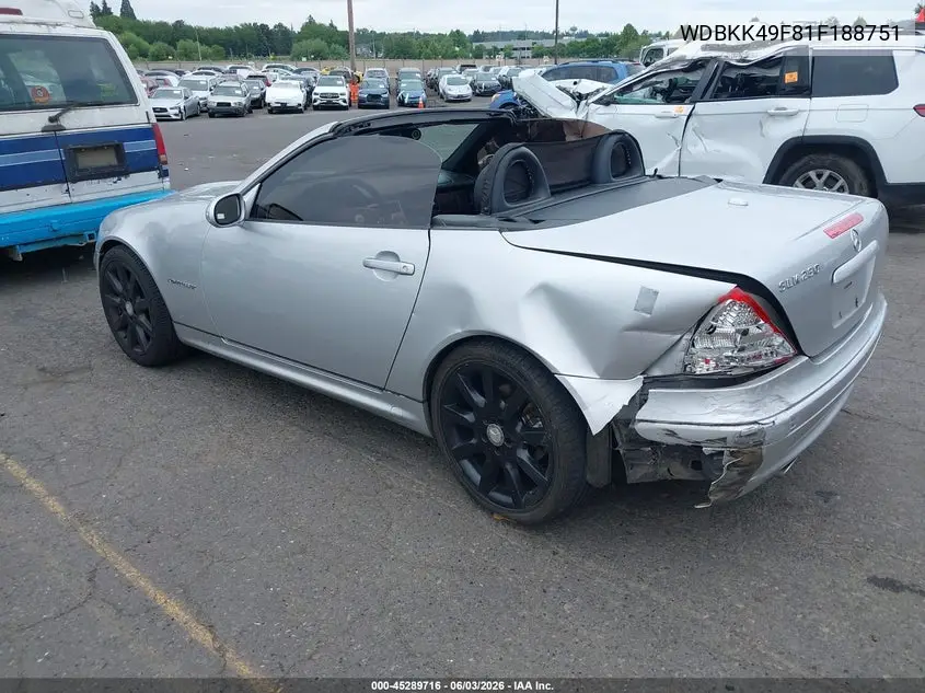 2001 Mercedes-Benz Slk 230 Kompressor VIN: WDBKK49F81F188751 Lot: 45289716