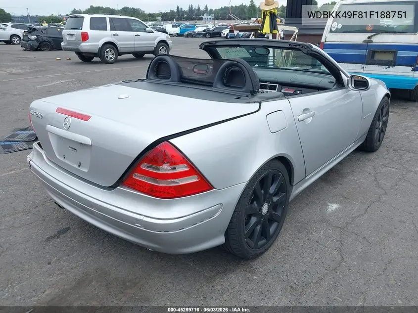 2001 Mercedes-Benz Slk 230 Kompressor VIN: WDBKK49F81F188751 Lot: 45289716
