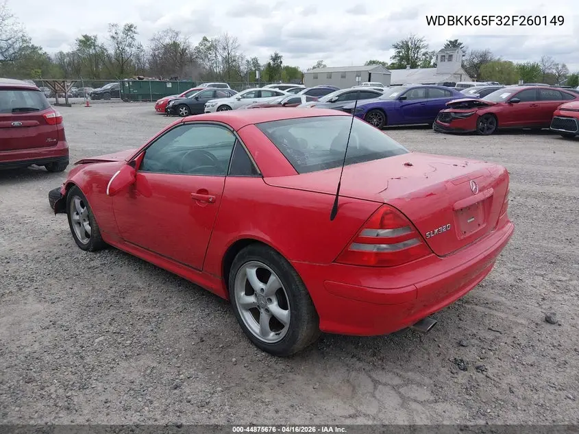 2002 Mercedes-Benz Slk 320 VIN: WDBKK65F32F260149 Lot: 44875676