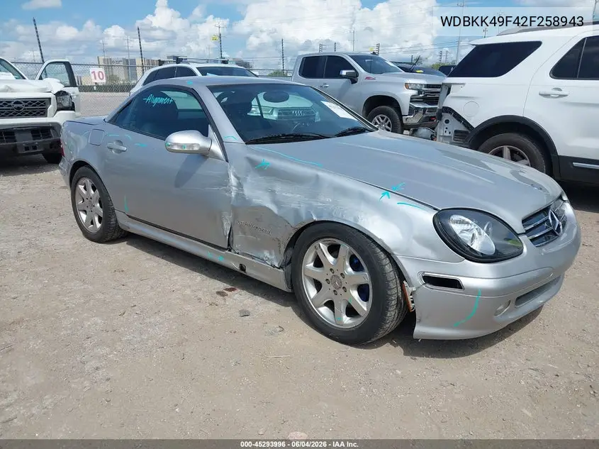 2002 Mercedes-Benz Slk 230 Kompressor VIN: WDBKK49F42F258943 Lot: 45293996
