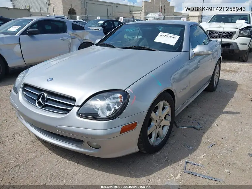 2002 Mercedes-Benz Slk 230 Kompressor VIN: WDBKK49F42F258943 Lot: 45293996