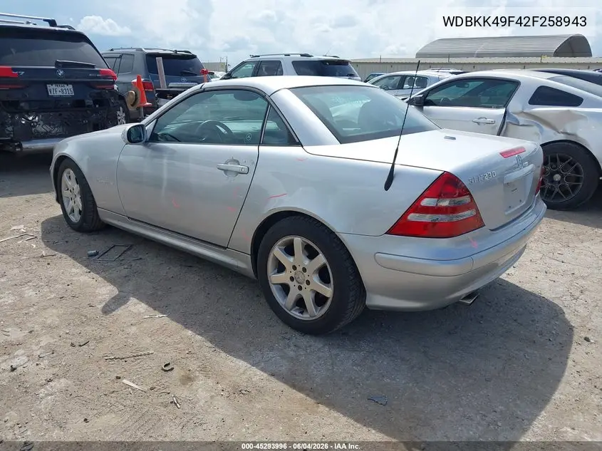 2002 Mercedes-Benz Slk 230 Kompressor VIN: WDBKK49F42F258943 Lot: 45293996