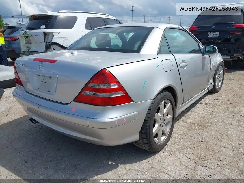 2002 Mercedes-Benz Slk 230 Kompressor VIN: WDBKK49F42F258943 Lot: 45293996