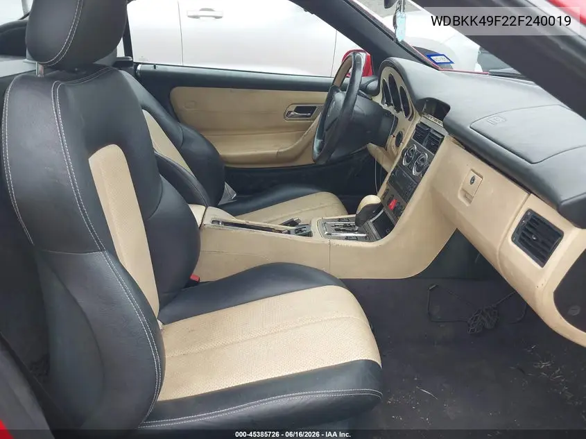 2002 Mercedes-Benz Slk 230 Kompressor VIN: WDBKK49F22F240019 Lot: 45385726