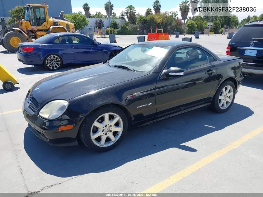 2002 Mercedes-Benz Slk 230 Kompressor VIN: WDBKK49F32F238036 Lot: 45420913