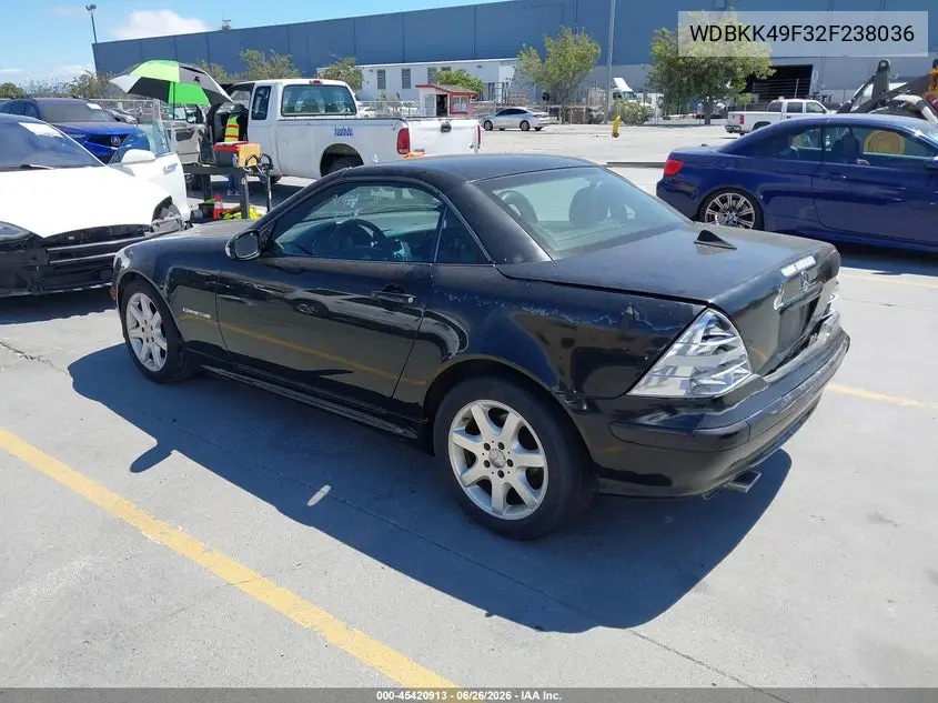 2002 Mercedes-Benz Slk 230 Kompressor VIN: WDBKK49F32F238036 Lot: 45420913