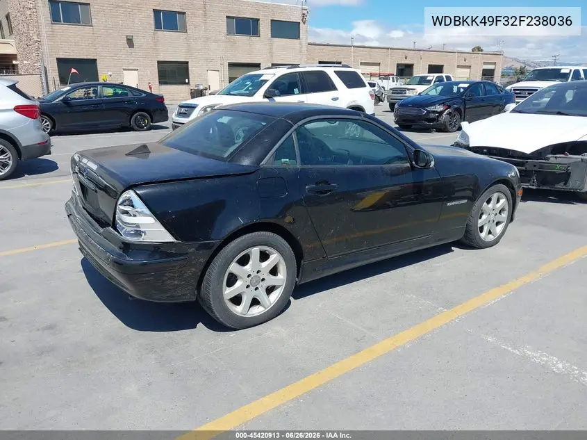 2002 Mercedes-Benz Slk 230 Kompressor VIN: WDBKK49F32F238036 Lot: 45420913