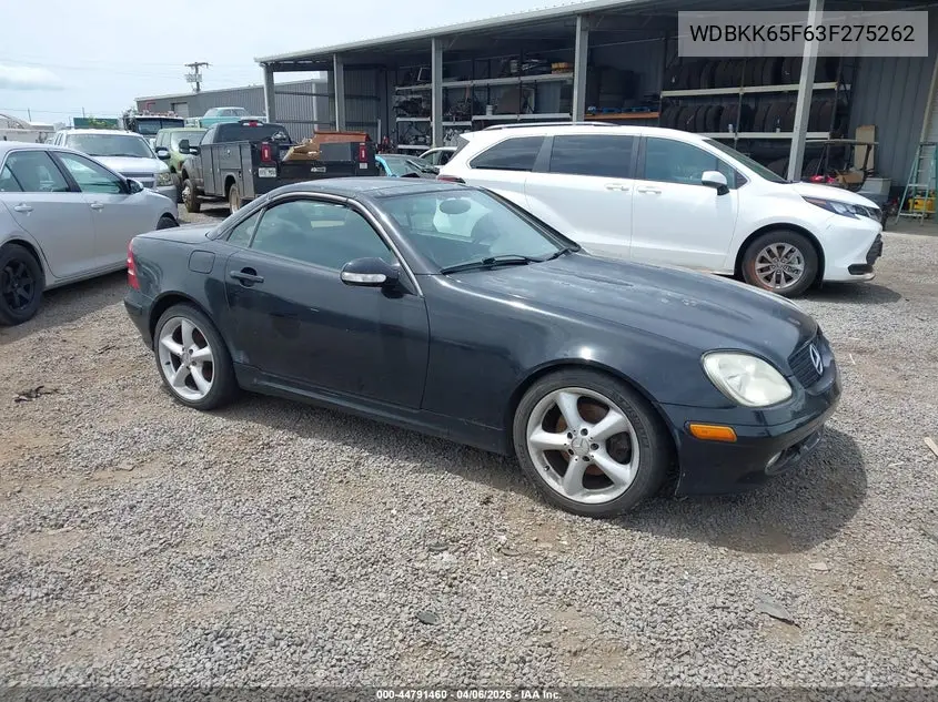 2003 Mercedes-Benz Slk 320 VIN: WDBKK65F63F275262 Lot: 44791460
