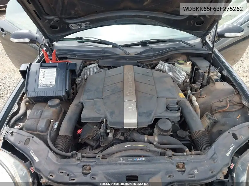 2003 Mercedes-Benz Slk 320 VIN: WDBKK65F63F275262 Lot: 44791460