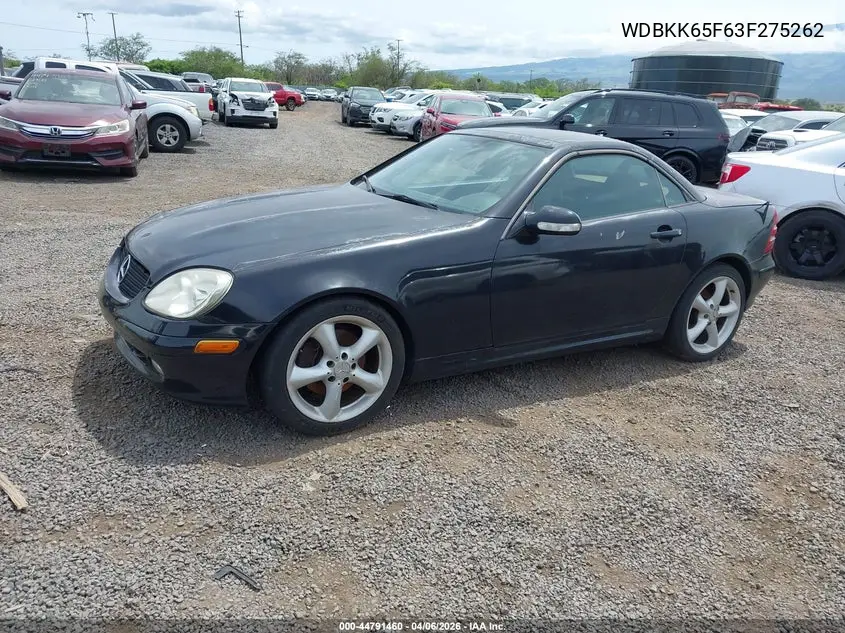 2003 Mercedes-Benz Slk 320 VIN: WDBKK65F63F275262 Lot: 44791460