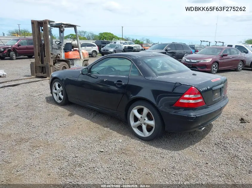 2003 Mercedes-Benz Slk 320 VIN: WDBKK65F63F275262 Lot: 44791460