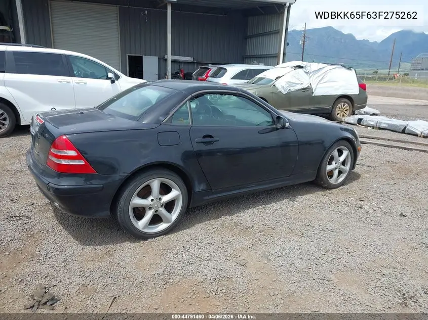 2003 Mercedes-Benz Slk 320 VIN: WDBKK65F63F275262 Lot: 44791460