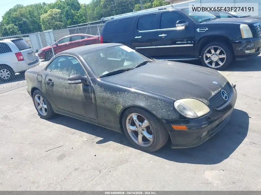 2003 Mercedes-Benz Slk 320 VIN: WDBKK65F43F274191 Lot: 44806926