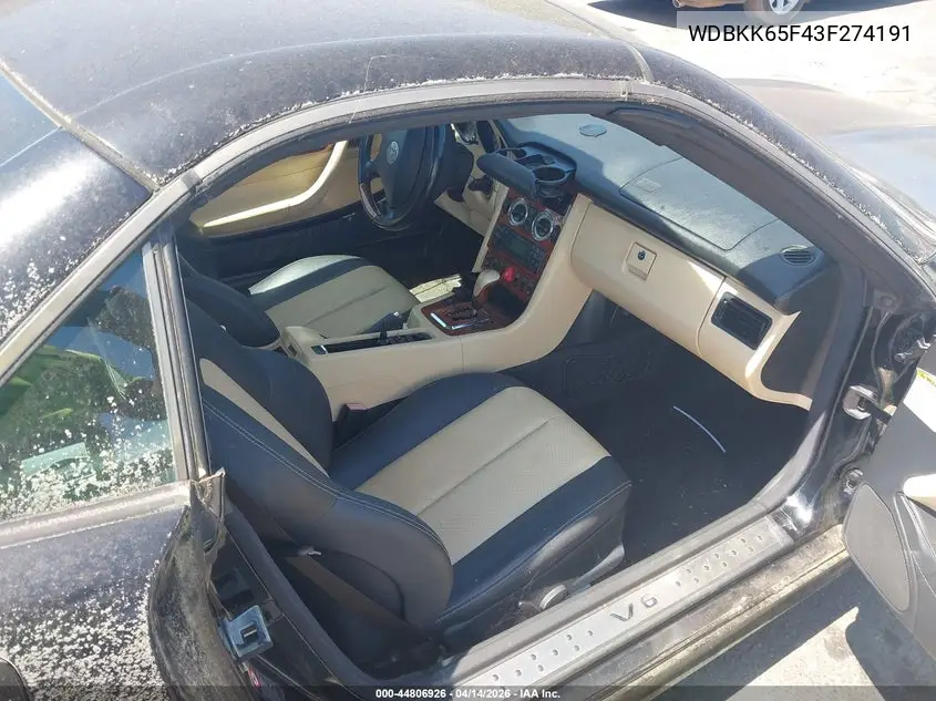 2003 Mercedes-Benz Slk 320 VIN: WDBKK65F43F274191 Lot: 44806926