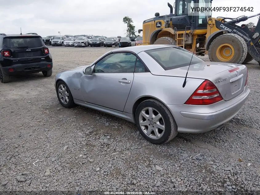 2003 Mercedes-Benz Slk 230 Kompressor VIN: WDBKK49F93F274542 Lot: 45245364