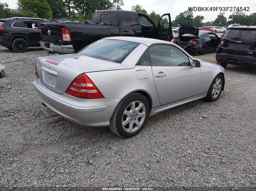 2003 Mercedes-Benz Slk 230 Kompressor VIN: WDBKK49F93F274542 Lot: 45245364