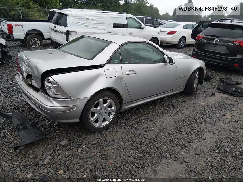 2004 Mercedes-Benz Slk 230 Kompressor VIN: WDBKK49F84F298140 Lot: 45611746