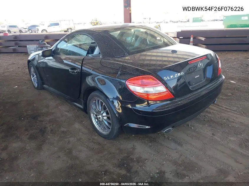 2006 Mercedes-Benz Slk 280 VIN: WDBWK54F26F076226 Lot: 44756250