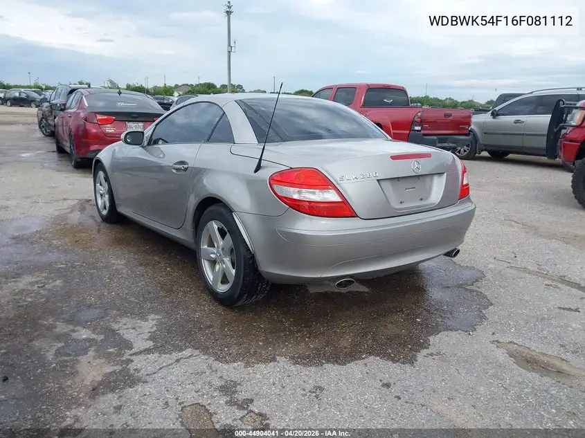 2006 Mercedes-Benz Slk 280 VIN: WDBWK54F16F081112 Lot: 44904041