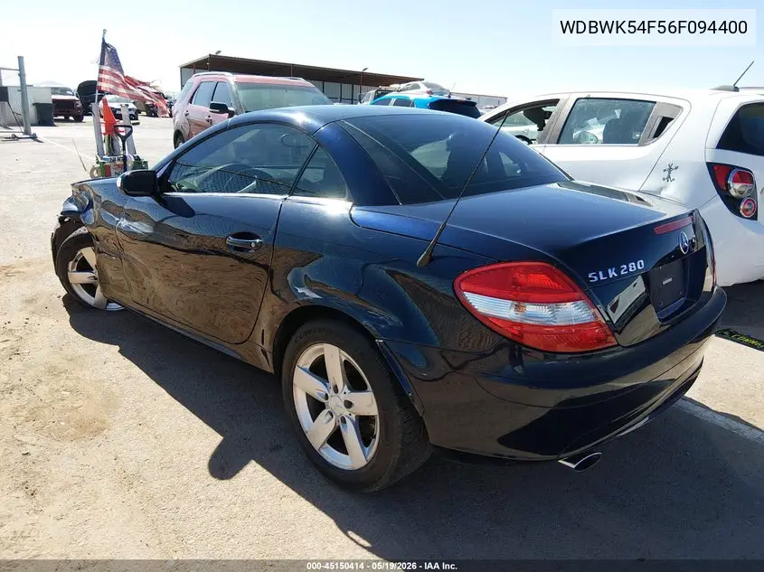 2006 Mercedes-Benz Slk 280 VIN: WDBWK54F56F094400 Lot: 45150414