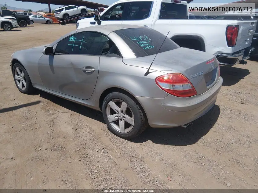 2006 Mercedes-Benz Slk 280 VIN: WDBWK54F06F076712 Lot: 45552555