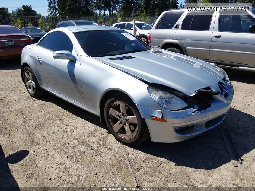 2007 Mercedes-Benz Slk 280 VIN: WDBWK54F57F147758 Lot: 45354221