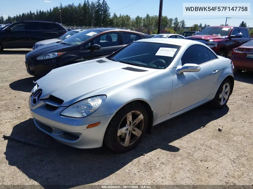 2007 Mercedes-Benz Slk 280 VIN: WDBWK54F57F147758 Lot: 45354221