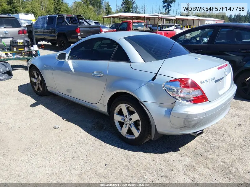 2007 Mercedes-Benz Slk 280 VIN: WDBWK54F57F147758 Lot: 45354221
