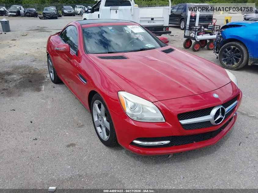2012 Mercedes-Benz Slk 250 VIN: WDDPK4HA1CF034758 Lot: 44891422