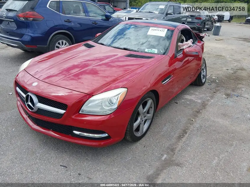 2012 Mercedes-Benz Slk 250 VIN: WDDPK4HA1CF034758 Lot: 44891422